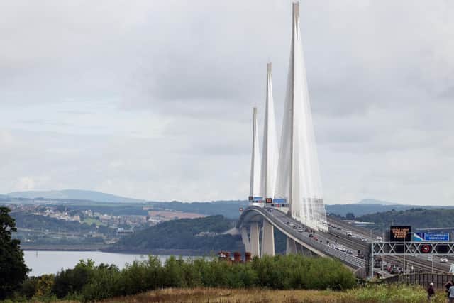 Riders cross he Queensferry Crossing across the Firth of Forth during the men's Elite Road Race at the Cycling World Championships in Edinburgh in 2023. Picture: Adrian Dennis/AFP via Getty Images