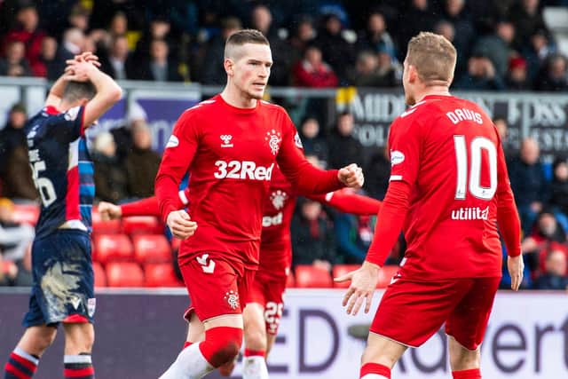 Ryan Kent celebrates after scoring the only goal of the game. Picture: SNS