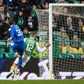 Hibs goalkeeper David Marshall saves from Rangers' Borna Barisic during the Ibrox side's 4-1 win at Easter Road. Photo by Mark Scates / SNS Group
