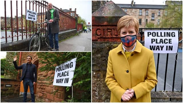 The leaders of three of Scotland's largest parties greet voters as they go to the polls for the Parliament election (Getty Images)