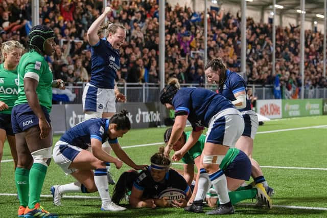 Scotland's Rachel Malcolm scores a second half try during the win over Ireland. (Photo by Ross Parker / SNS Group)