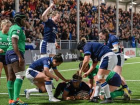 Scotland's Rachel Malcolm scores a second half try during the win over Ireland. (Photo by Ross Parker / SNS Group)