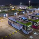 First Bus electric vehicles at the Caledonia depot in Glasgow.