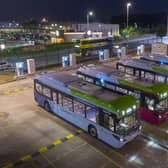 First Bus electric vehicles at the Caledonia depot in Glasgow.