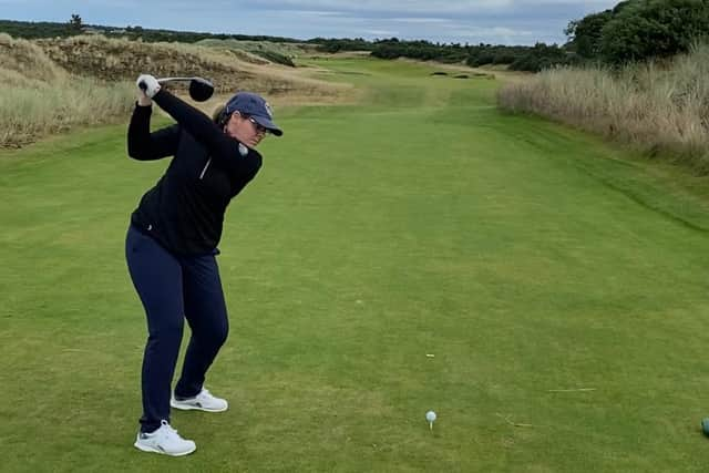 Jordan Ferrie, the club pro, tees off at Golspie Golf Club in the Highlands.