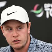 NORTH BERWICK, SCOTLAND - JULY 11: Robert MacIntyre of Scotland talks to the media during a press conference prior to the Genesis Scottish Open at The Renaissance Club on July 11, 2023 in United Kingdom. (Photo by Octavio Passos/Getty Images)