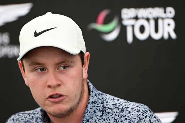 NORTH BERWICK, SCOTLAND - JULY 11: Robert MacIntyre of Scotland talks to the media during a press conference prior to the Genesis Scottish Open at The Renaissance Club on July 11, 2023 in United Kingdom. (Photo by Octavio Passos/Getty Images)