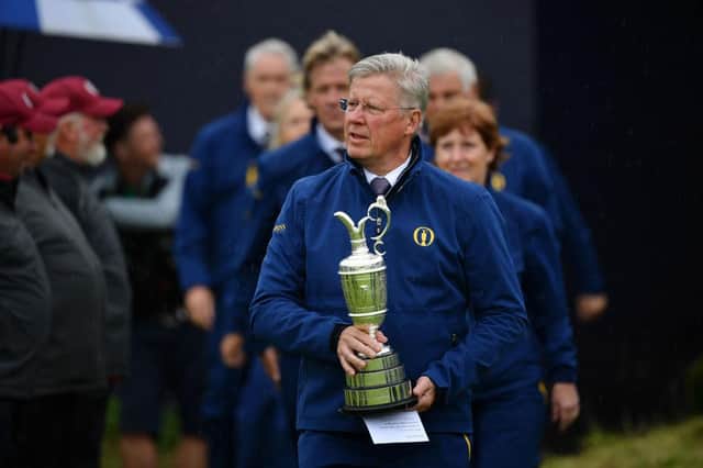 R&A chief executive Martin Slumbers brings out the Claret Jug for the trophy presentation at the 148th Open at Royal Portrush in 2019. Picture: Stuart Franklin/Getty Images.