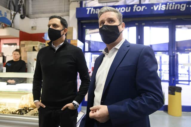 Labour leader Sir Keir Starmer and Scottish Labour leader Anas Sarwar during a visit to Forge Market in Glasgow on Friday