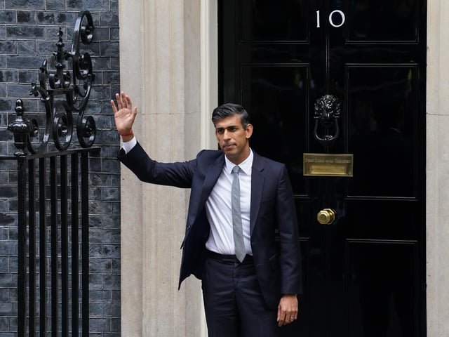 Rishi Sunak makes a speech outside 10 Downing Street, London, after meeting King Charles III and accepting his invitation to become Prime Minister and form a new government.