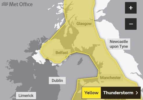 A yellow weather warning for thunderstorms is in place.