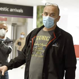 Passengers arriving at Edinburgh Airport on Monday as the quarantine restrictions were introduced. Picture: Lisa Ferguson.