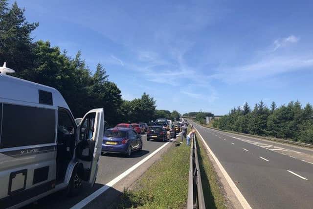 Northbound traffic queued for some ten miles back to near Abington services at junction 13. Picture: Ross Lydall