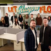 Gigged.AI co-founders Rich Wilson and Craig Short with staff members at the company's Glasgow hub. Picture: Stewart Attwood