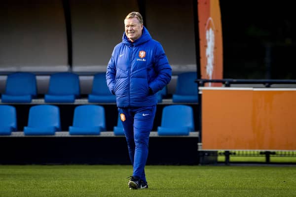 Netherlands' Dutch head coach Ronald Koeman takes part during a training session.