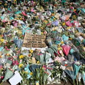 Floral tributes at the bandstand in Clapham Common, London, for Sarah Everard.