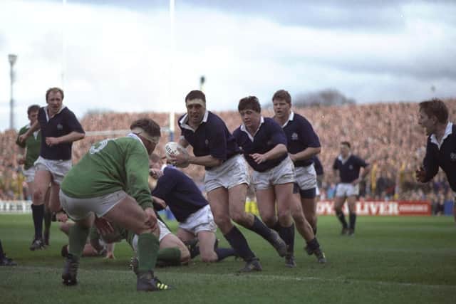 Chris Gray (centre) drives through with the pack during Scotland's 28-25 win over Ireland at Murrayfield in 1991 Five Nations Championship Pic: Shaun Botterill/Allsport