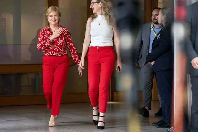 Former first minister of Scotland Nicola Sturgeon returns to the Scottish Parliament in Holyrood following her arrest in the police investigation into the SNP's finances. Picture: Jane Barlow/PA Wire