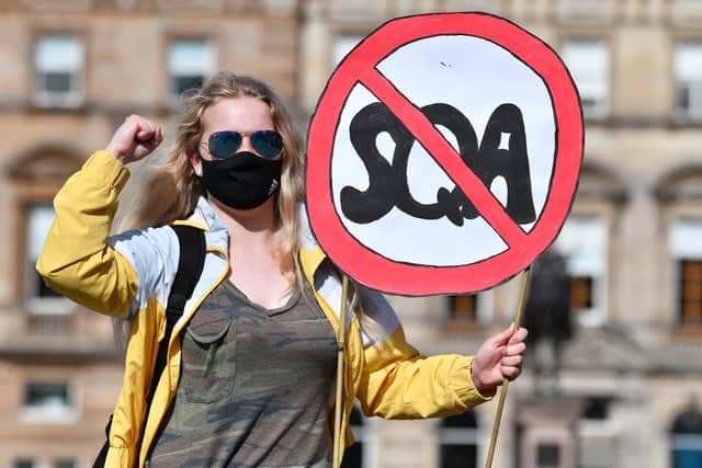 Heather Barbour, 17, from Fraserburgh Academy attends a protest over SQA exams. Picture: John Devlin