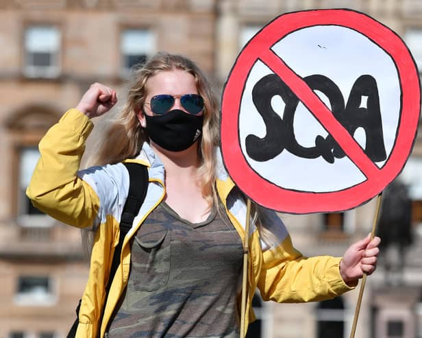 Heather Barbour, 17, from Fraserburgh Academy attends a protest over SQA exams. Picture: John Devlin