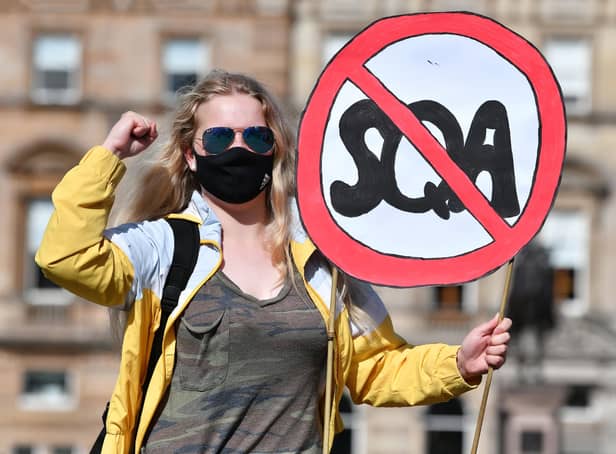 Heather Barbour, 17, from Fraserburgh Academy attends a protest over SQA exams. Picture: John Devlin