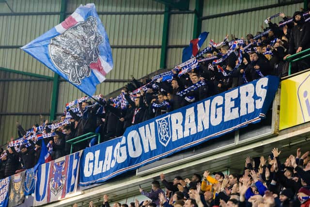 Rangers fans during the Scottish Cup quarter-final match against Hibs at Easter Road on Sunday. (Photo by Ross Parker / SNS Group)