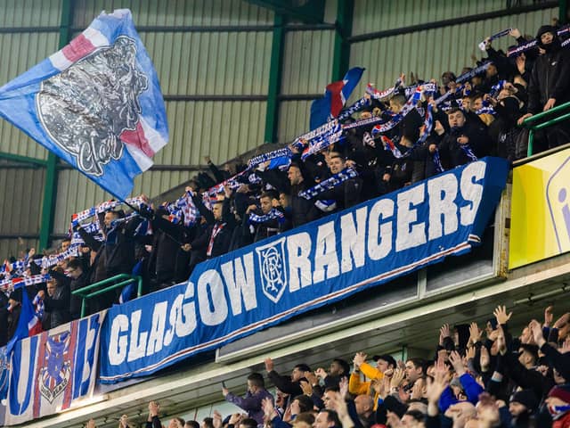 Rangers fans during the Scottish Cup quarter-final match against Hibs at Easter Road on Sunday. (Photo by Ross Parker / SNS Group)