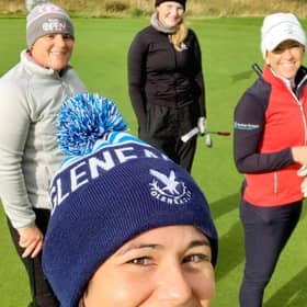 Eilidh Barbour, foreground, with the other members of her winning team, from left, Cara Thompson, Heather MacRae and Iona Reid