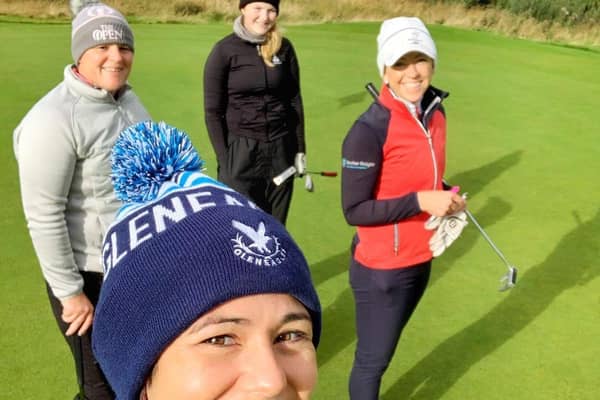 Eilidh Barbour, foreground, with the other members of her winning team, from left, Cara Thompson, Heather MacRae and Iona Reid
