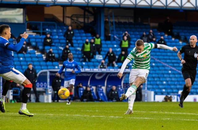 Celtic's Leigh Griffiths comes close during a Scottish Premiership match between Rangers and Celtic at Ibrox Stadium, on January 02, 2021, in Glasgow, Scotland (Photo by Alan Harvey / SNS Group)