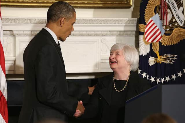 President Barack Obama shakes hands with Janet Yellen during a press conference to nominate her to head the Federal Reserve in 2013 (Photo: Chip Somodevilla/Getty Images)