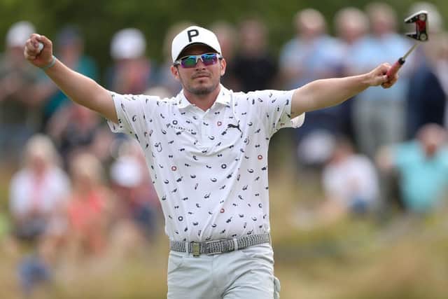 Ewen Ferguson celebrates after clinching his second success of the DP World Tour season in the ISPS Handa World Invitational presented by AVIV Clinics at Galgorm Castle in Northern Ireland. Picture: Oisin Keniry/Getty Images.
