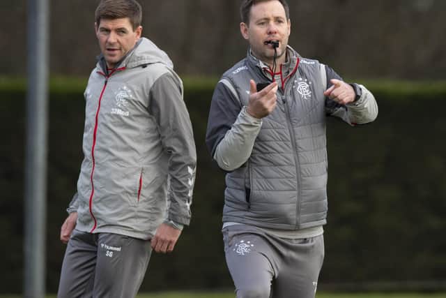 Rangers manager Steven Gerrard and assistant Michael Beale back in 2020.