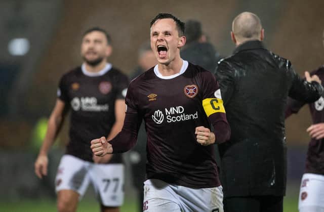 Hearts' Lawrence Shankland was made captain in Craig Gordon's absence. (Photo by Paul Devlin / SNS Group)