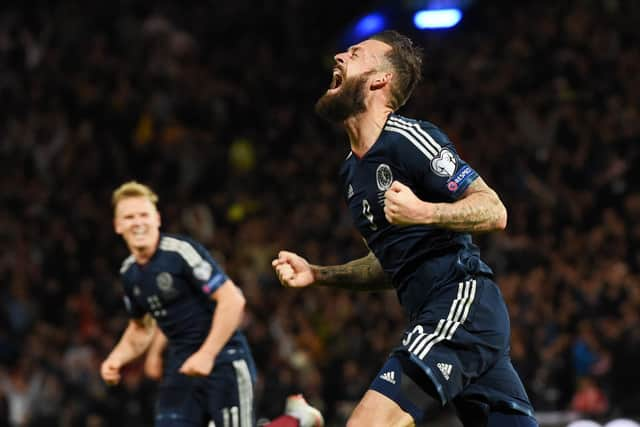 Joy at scoring for Scotland against Poland in 2015.