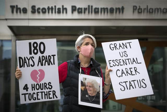 The care home relatives group protested outside the Scottish Parliament in September calling for changes to visiting rules.The group says families have still not all been assured they will be able to see loved ones.