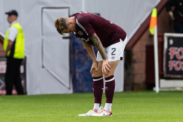 Hearts' Frankie Kent at full time after the match against Kilmarnock at Tynecastle.