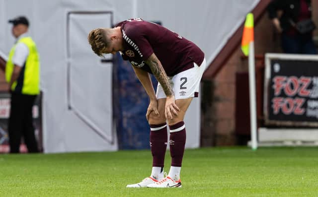 Hearts' Frankie Kent at full time after the match against Kilmarnock at Tynecastle.