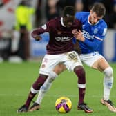 Hearts' Garang Kuol holds off Rangers' Borna Barisic during the match at Tynecastle. (Photo by Mark Scates / SNS Group)