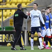 Rangers Jon McLaughlin (R) at full time during the Scottish Premiership match between Livingston and Rangers at the Tony Macaroni Arena on May 12, 2021, in Livingston, Scotland.  (Photo by Rob Casey / SNS Group)