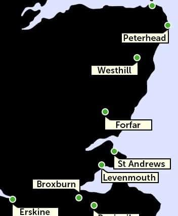 Potential new stations proposed by the Greens. Levenmouth is already scheduled to be built. Picture: Scottish Green Party/Deltix