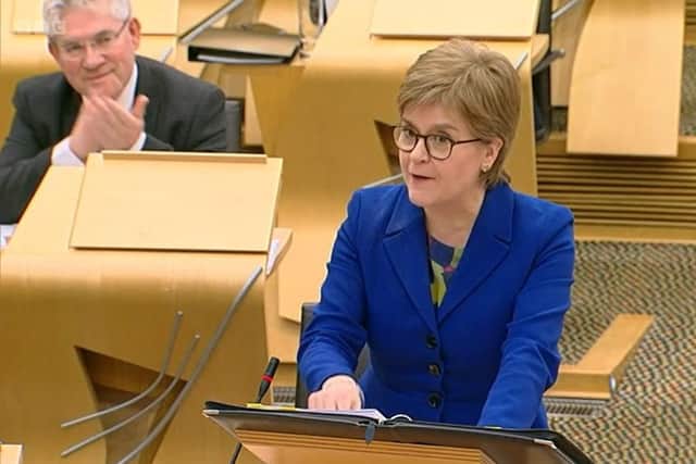 Nicola Sturgeon speaks on her Government's education record at First Minister's Questions. Picture: Scottish Parliament TV