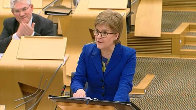 Nicola Sturgeon speaks on her Government's education record at First Minister's Questions. Picture: Scottish Parliament TV