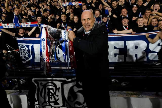Rangers manager Phillipe Clement celebrates with the fans after Sunday's League Cup final victory over Aberdeen (Photo by Craig Williamson / SNS Group)