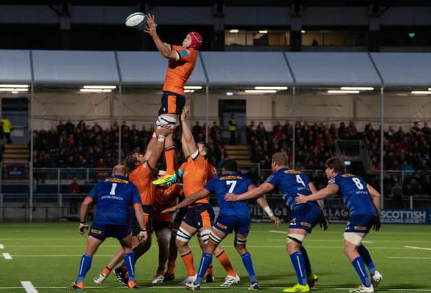 Edinburgh captain Grant Gilchrist leaps highest to win lineout ball in the 20-20 draw with the Stormers. Picture: Ross Parker/SNS