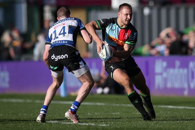 Andre Esterhuizen of Harlequins is a serious threat with the ball in hand.