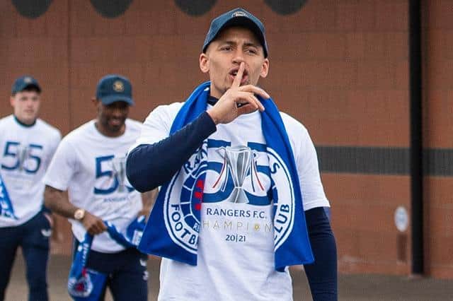 James Tavernier celebrates as Rangers are crowned Champions on March 07, 2021, in Glasgow, Scotland. (Photo by Ross MacDonald / SNS Group)