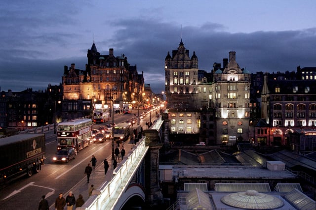 North Bridge and The Scotsman offices at night, 1998.