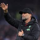 Jurgen Klopp waves to Liverpool fans following his penultimate match in charge - the 3-3 draw at Aston Villa on Monday. (Photo by Alex Pantling/Getty Images)