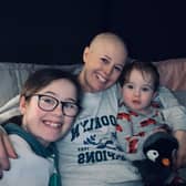 Cancer survivor Samantha Currie, 42, from Menstrie in Stirlingshire, with her children Emma and Tom